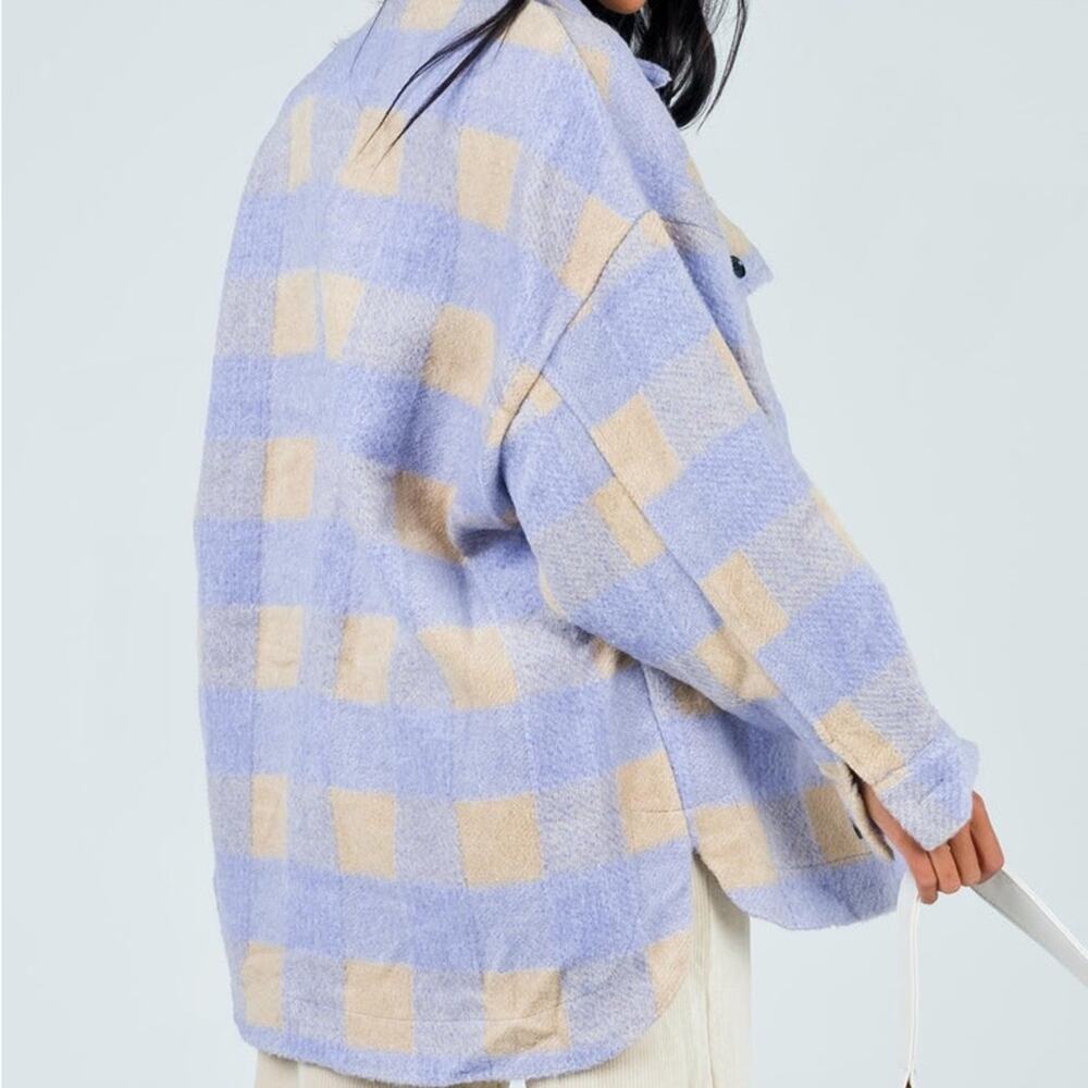 Princess Polly Women’s Keelee Jacket Purple & Cream Check Oversized Shacket XS/S - Picture 3 of 11